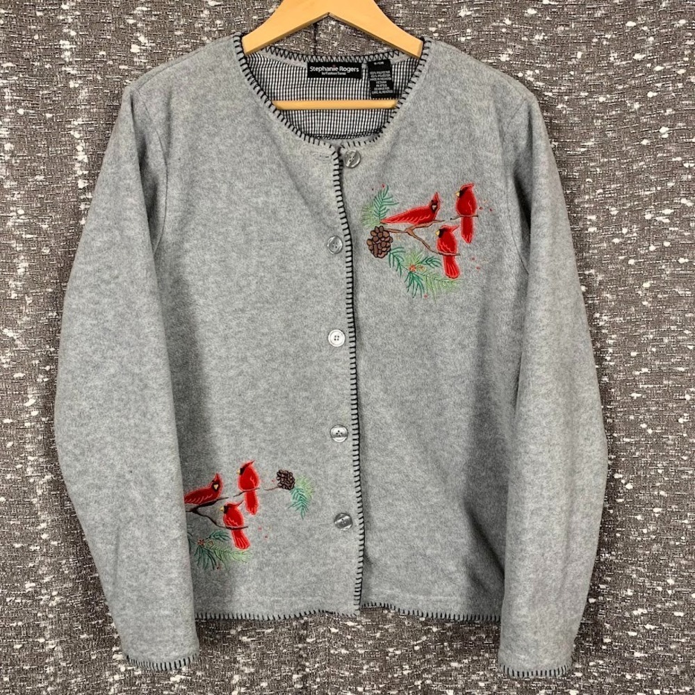 Stephanie Rogers Fleece Cardinals Cardigan Sweater‎ Holiday Winter Women's Small